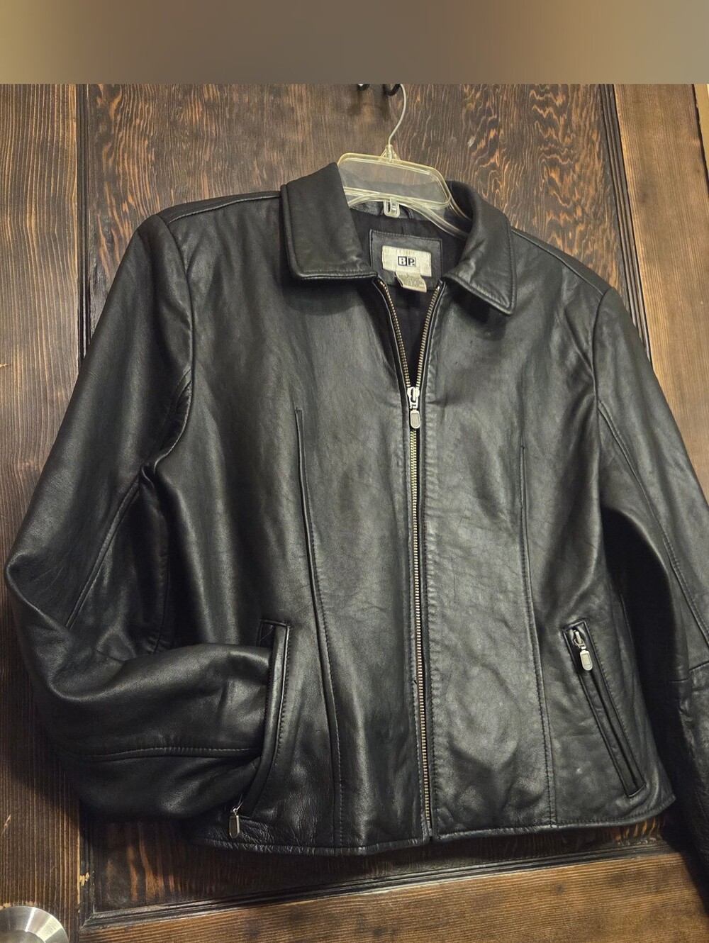 Vintage 90s Y2K Nordstrom BP Brass Plum Black Zip Leather Jacket
